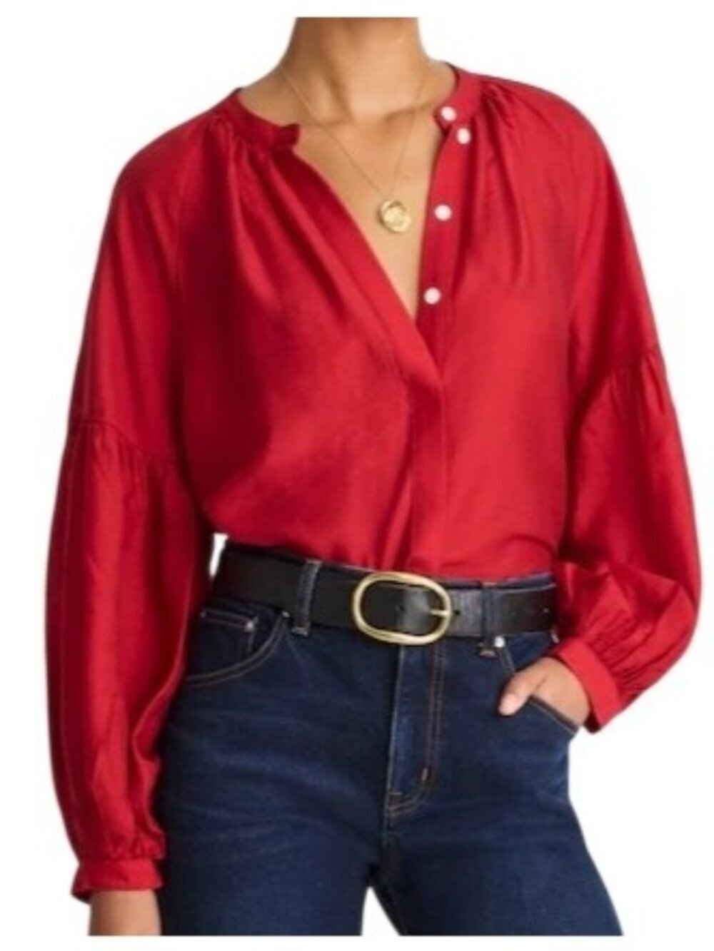 Madewell Shirred Balloon-Sleeve Top~Size XXS~Crimson Red Blouse NWT L1 17